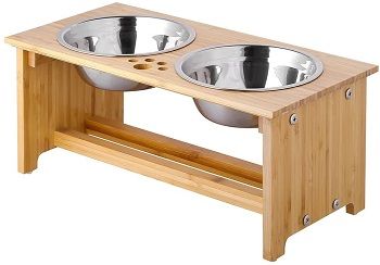 Foreyy Bamboo Elevated Dog Feeder With 2 Stainless Steel Bowls