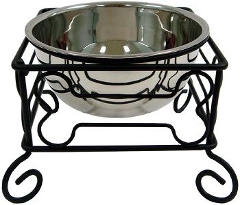 YML Black Wrought Iron Stand with Single Stainless Steel Bowl