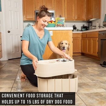 dog feeding station with storage